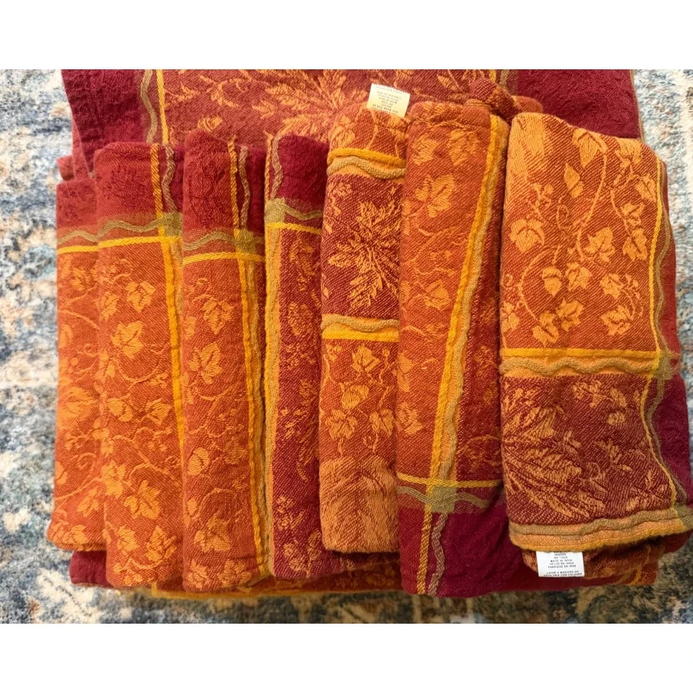 Fall Tablecloth Cotton Maple Leaf Burnt Orange Plus 7 Matching Napkins 52